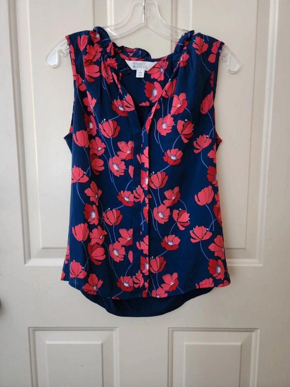Market & Spruce Red and Blue Sleeveless Top Small Petite